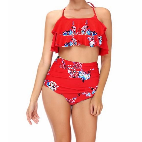 COCOSHIP Other - NWT COCOSHIP Women's L Ruching High Waist Push Up Top Tie Back Tie Bikini Set
